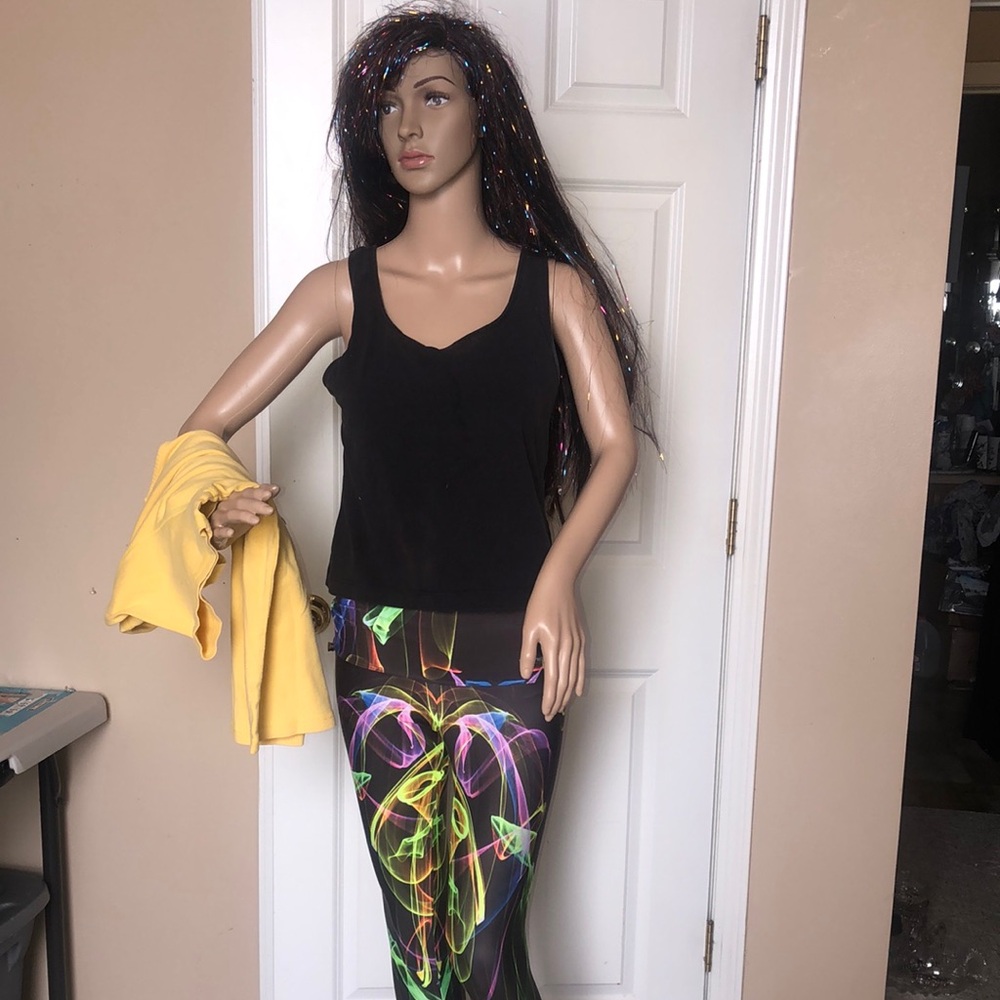 Black Tank Top with Colorful Patterned Leggings